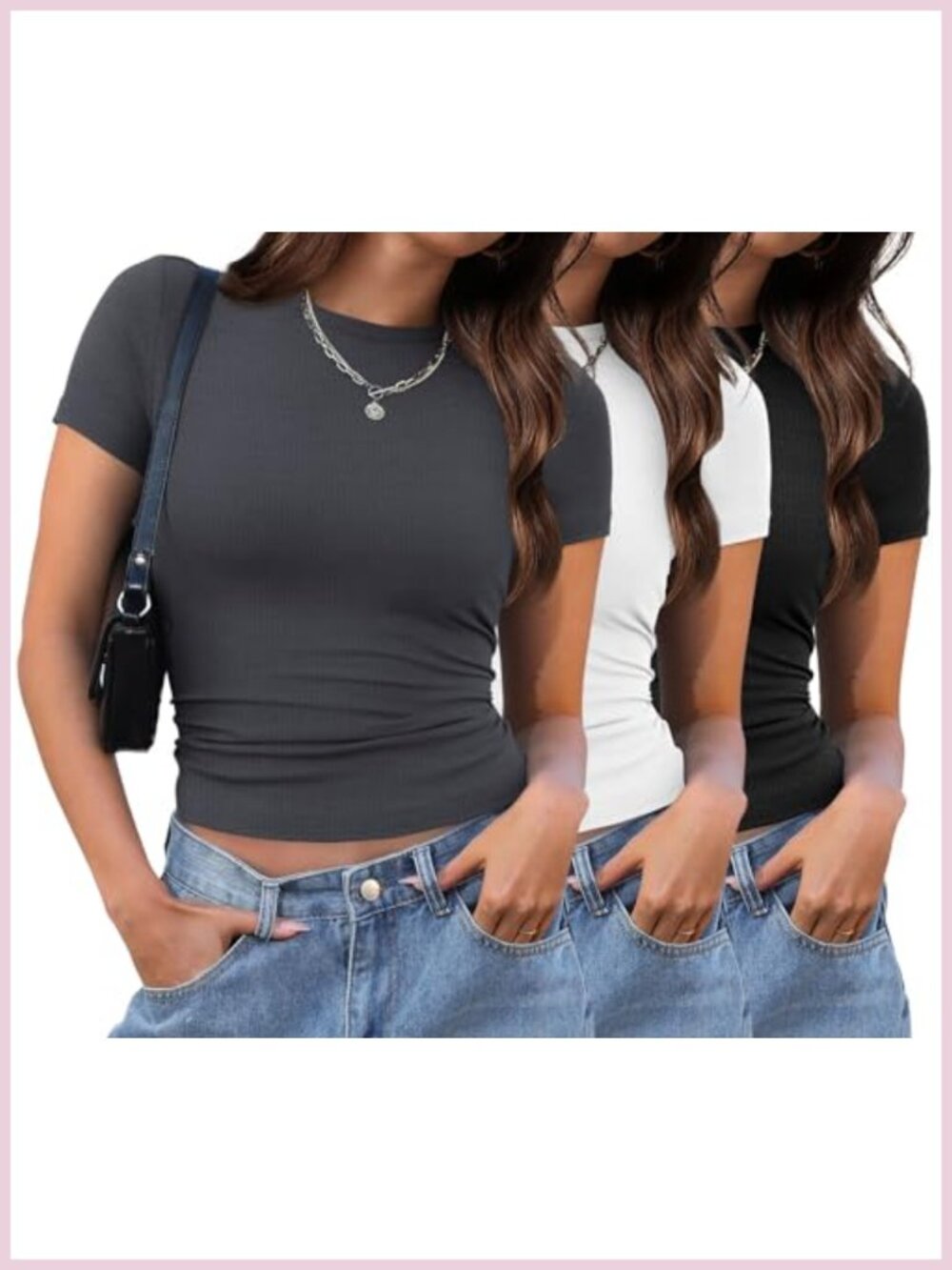 Women's Slim Fit Crew Neck Short Sleeve T-Shirt Set